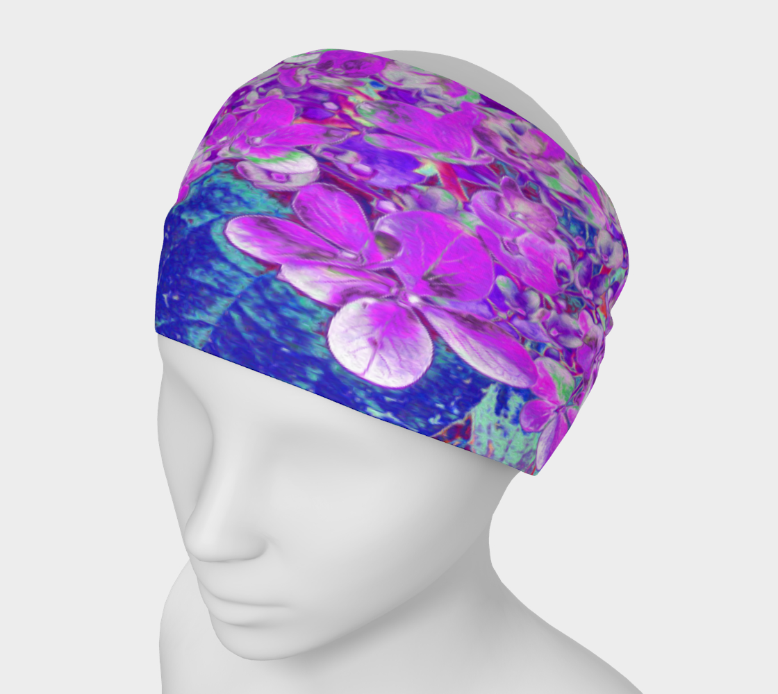 Wide Fabric Headband, Elegant Purple and Blue Limelight Hydrangea, Face Covering
