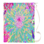 Large Laundry Bags, Decorative Teal Green and Hot Pink Dahlia Flower