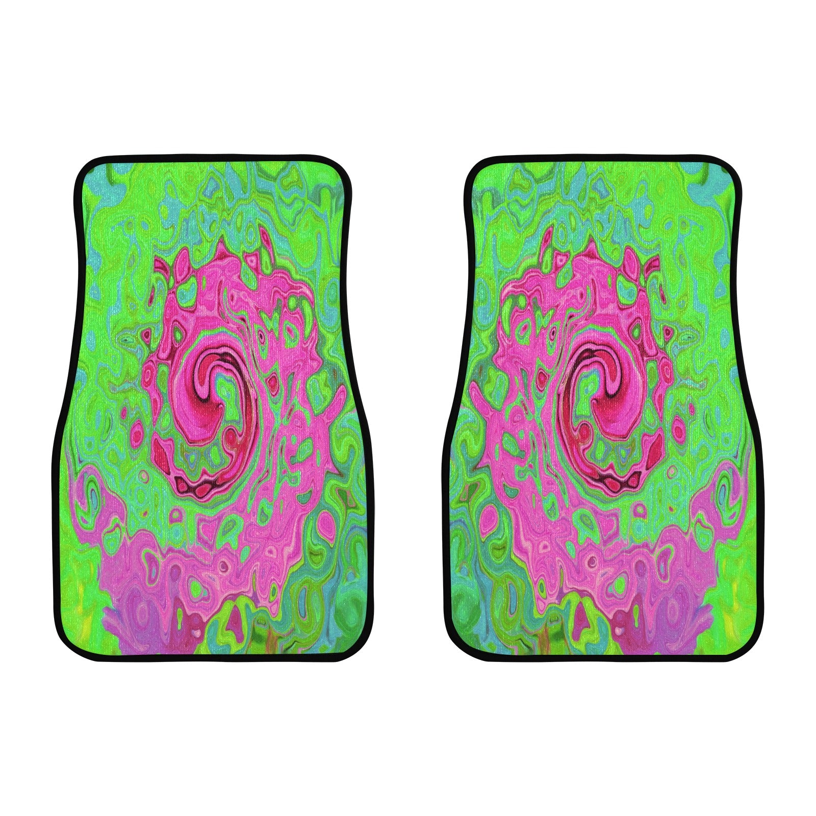 Car Floor Mats, Groovy Abstract Green and Red Lava Liquid Swirl - Front Set of 2