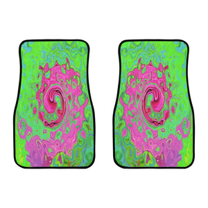 Car Floor Mats, Groovy Abstract Green and Red Lava Liquid Swirl - Front Set of 2