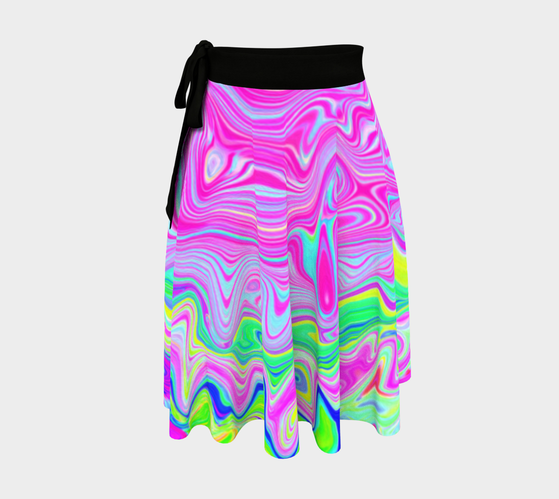 Artsy Wrap Skirt, Groovy Aqua, Pink and Pastel Green Liquid Art