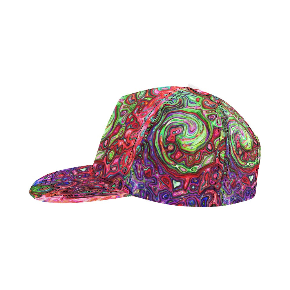Snapback Hats, Watercolor Red Groovy Abstract Retro Liquid Swirl