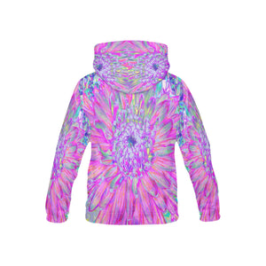 Hoodies for Kids, Cool Pink Blue and Purple Artsy Dahlia Bloom