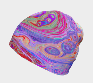 Beanie Hats, Groovy Abstract Retro Red, Purple and Pink Swirl