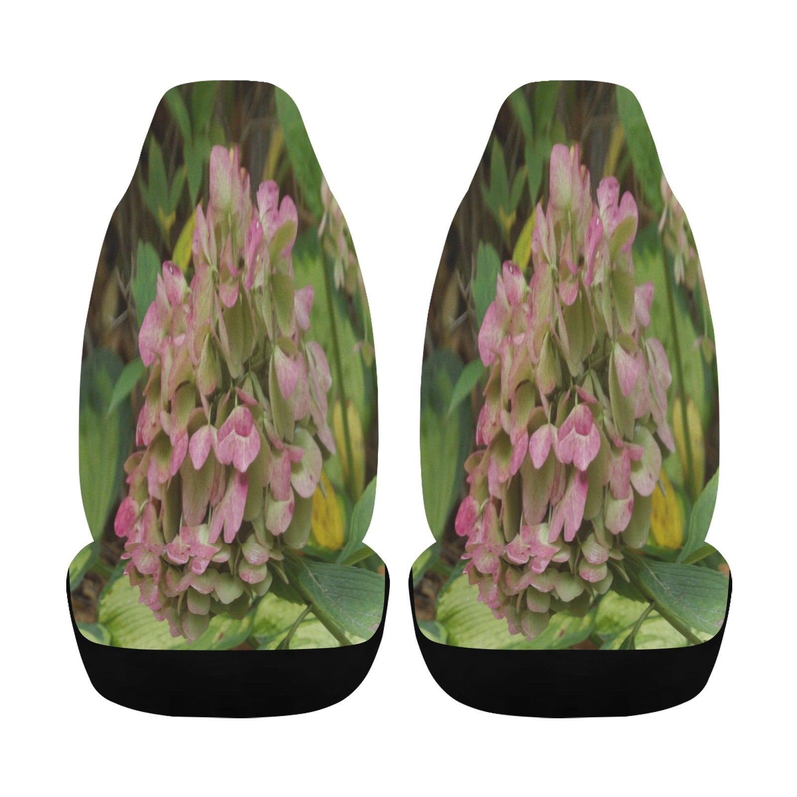 Floral Car Seat Covers, Autumn Hydrangea Bloom with Golden Hosta Leaves
