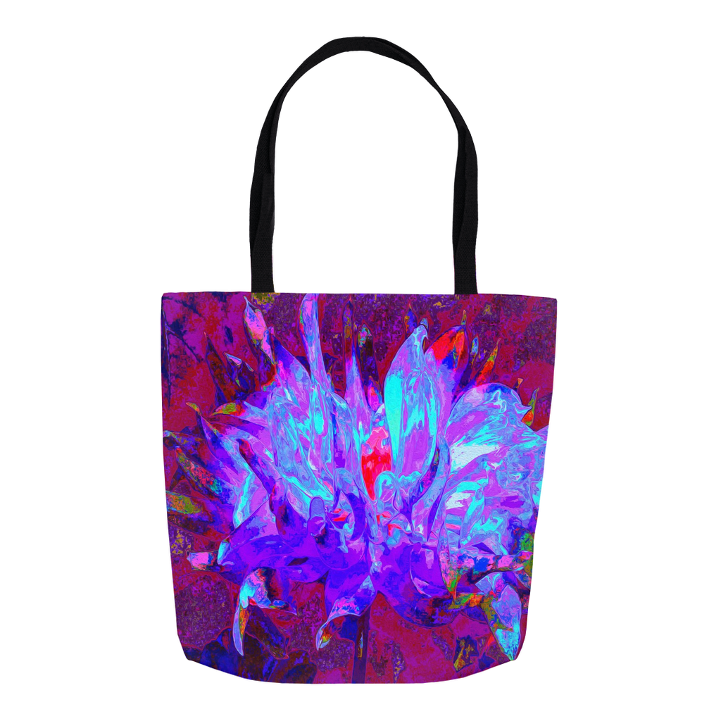 Tote Bags, Stunning Psychedelic Dark Blue Cactus Dahlia