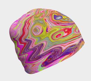 Beanie Hats, Retro Pink, Yellow and Magenta Abstract Groovy Art