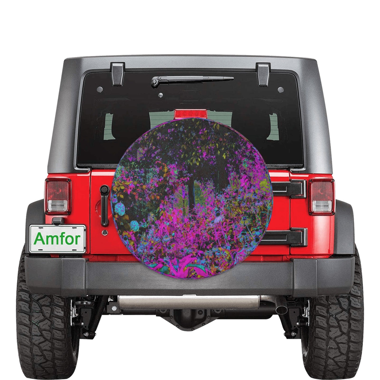 Spare Tire Covers, Psychedelic Hot Pink and Black Garden Sunrise - Medium