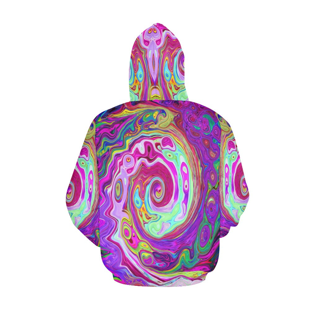 Hoodies for Women, Groovy Abstract Retro Magenta Rainbow Swirl
