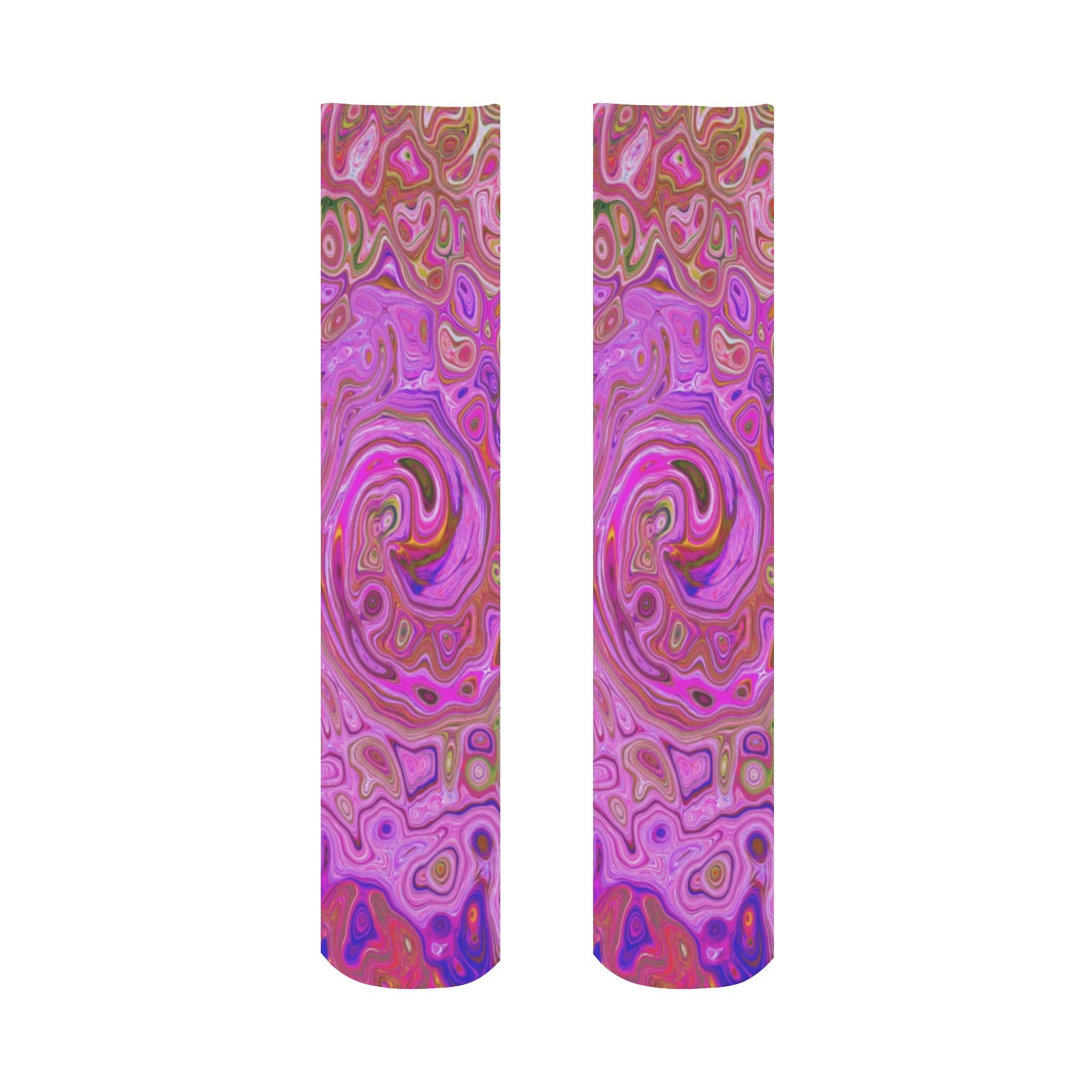 Socks for Women, Hot Pink Marbled Colors Abstract Retro Swirl