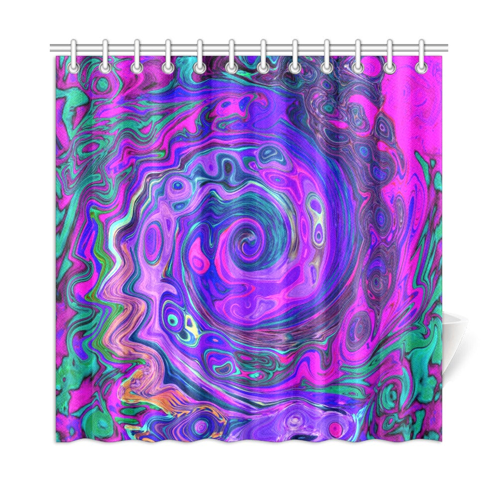 Shower Curtains, Groovy Abstract Retro Magenta and Purple Swirl