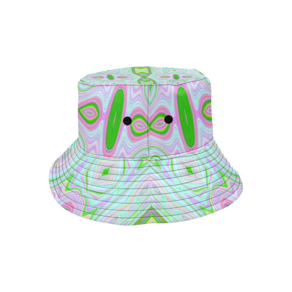 Bucket Hats, Retro Abstract Pink, Lime Green and Aqua Pattern