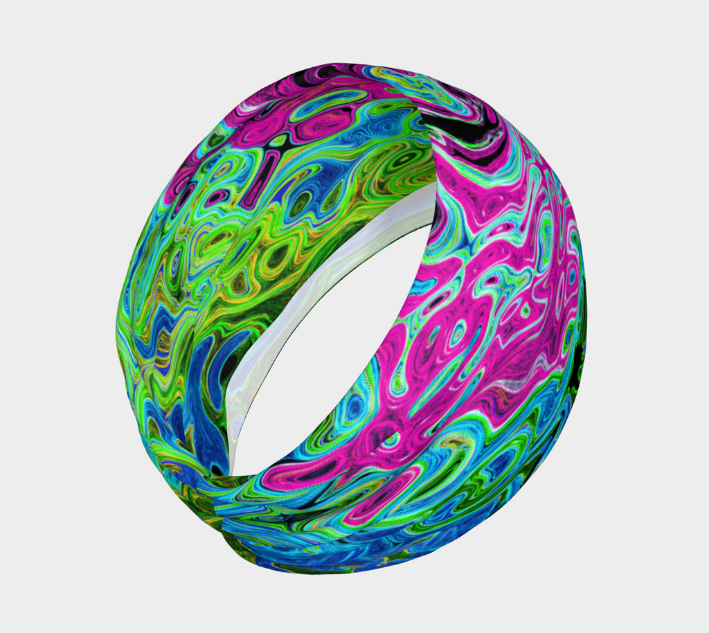 Headband - Hot Pink and Blue Groovy Abstract Retro Liquid Swirl