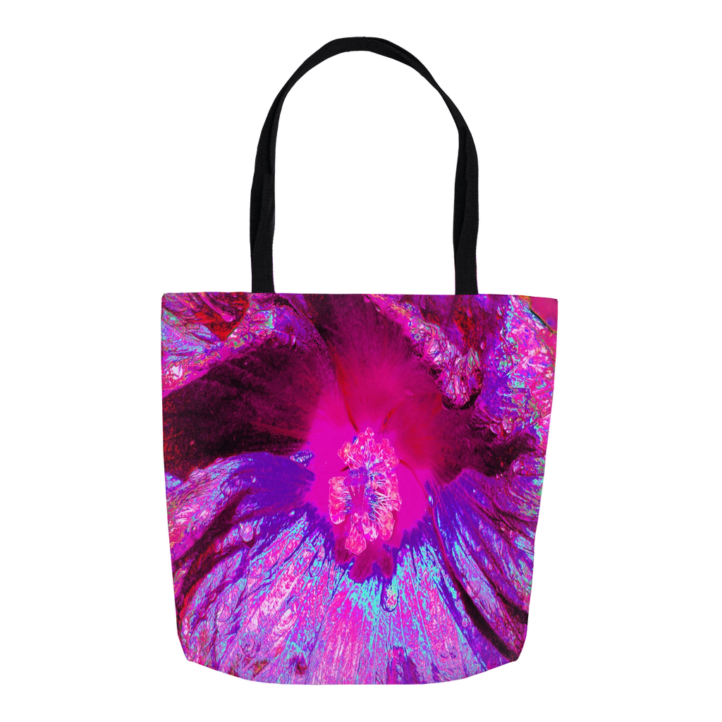 Tote Bags, Psychedelic Purple and Magenta Hibiscus Flower