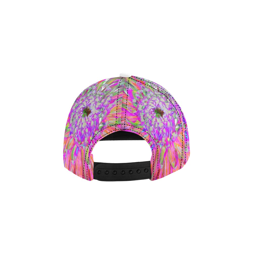 Snapback Hats for Women, Colorful Rainbow Abstract Decorative Dahlia Flower