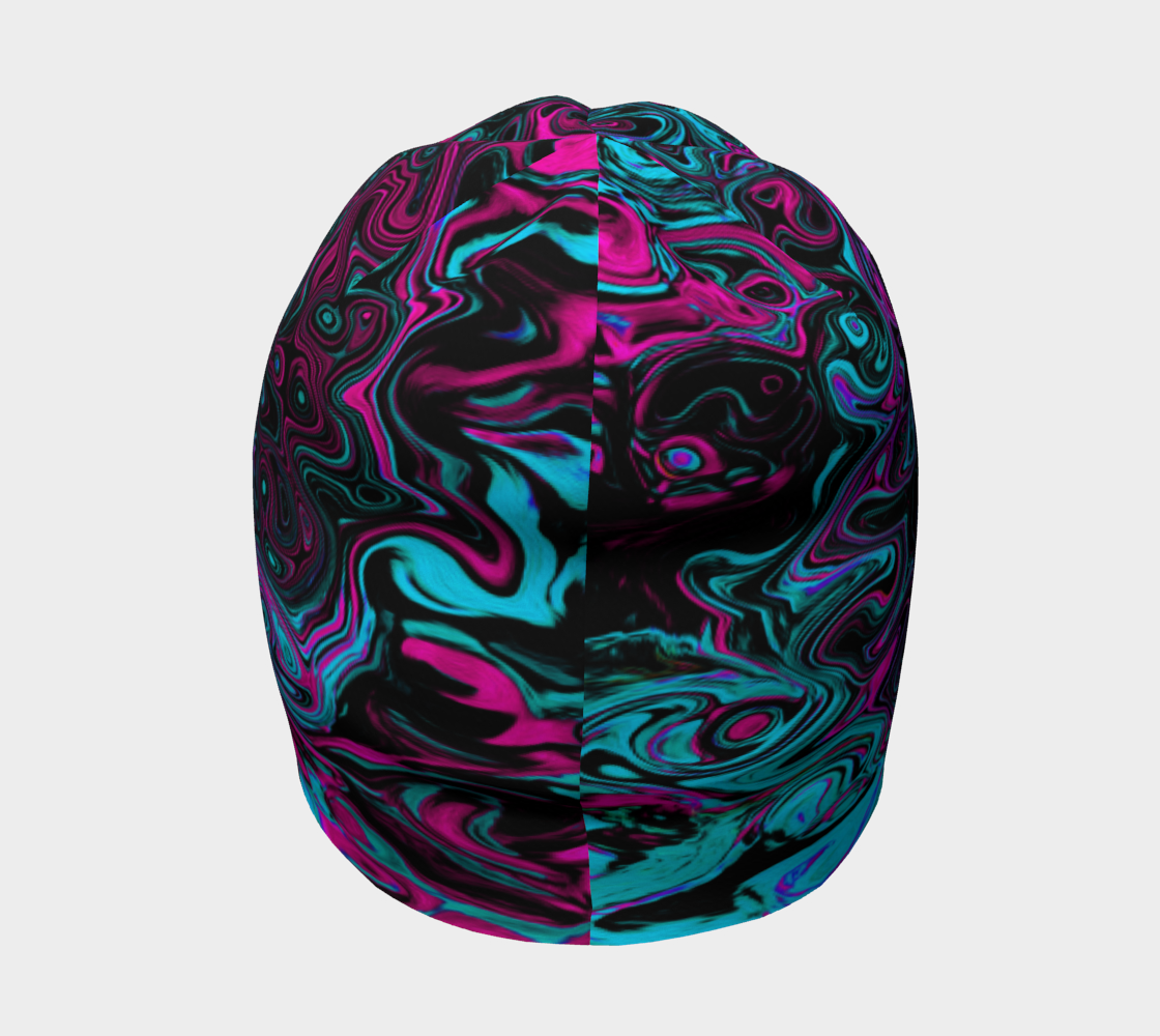 Beanie Hats, Retro Aqua Magenta and Black Abstract Swirl