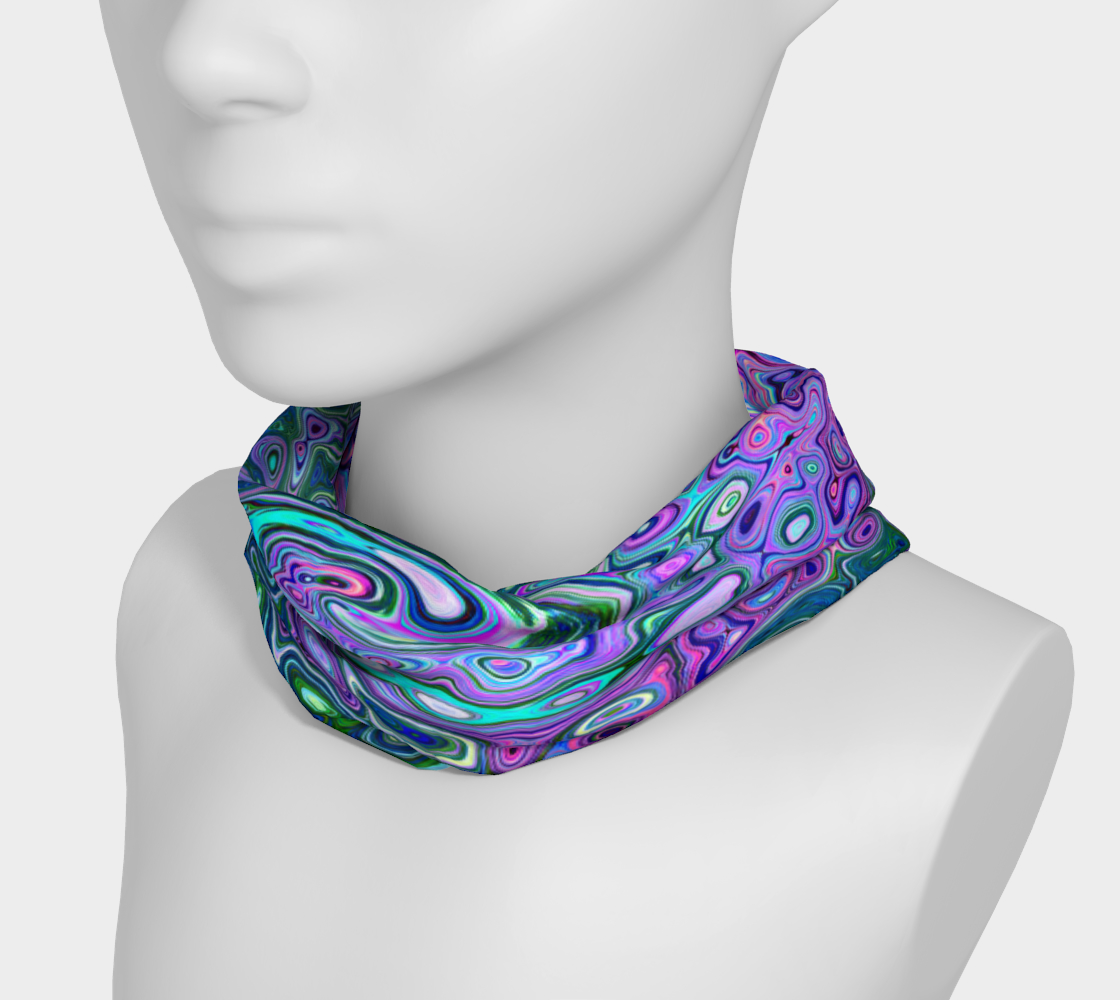 Wide Fabric Headband, Groovy Abstract Retro Green and Purple Liquid Swirl, Face Covering
