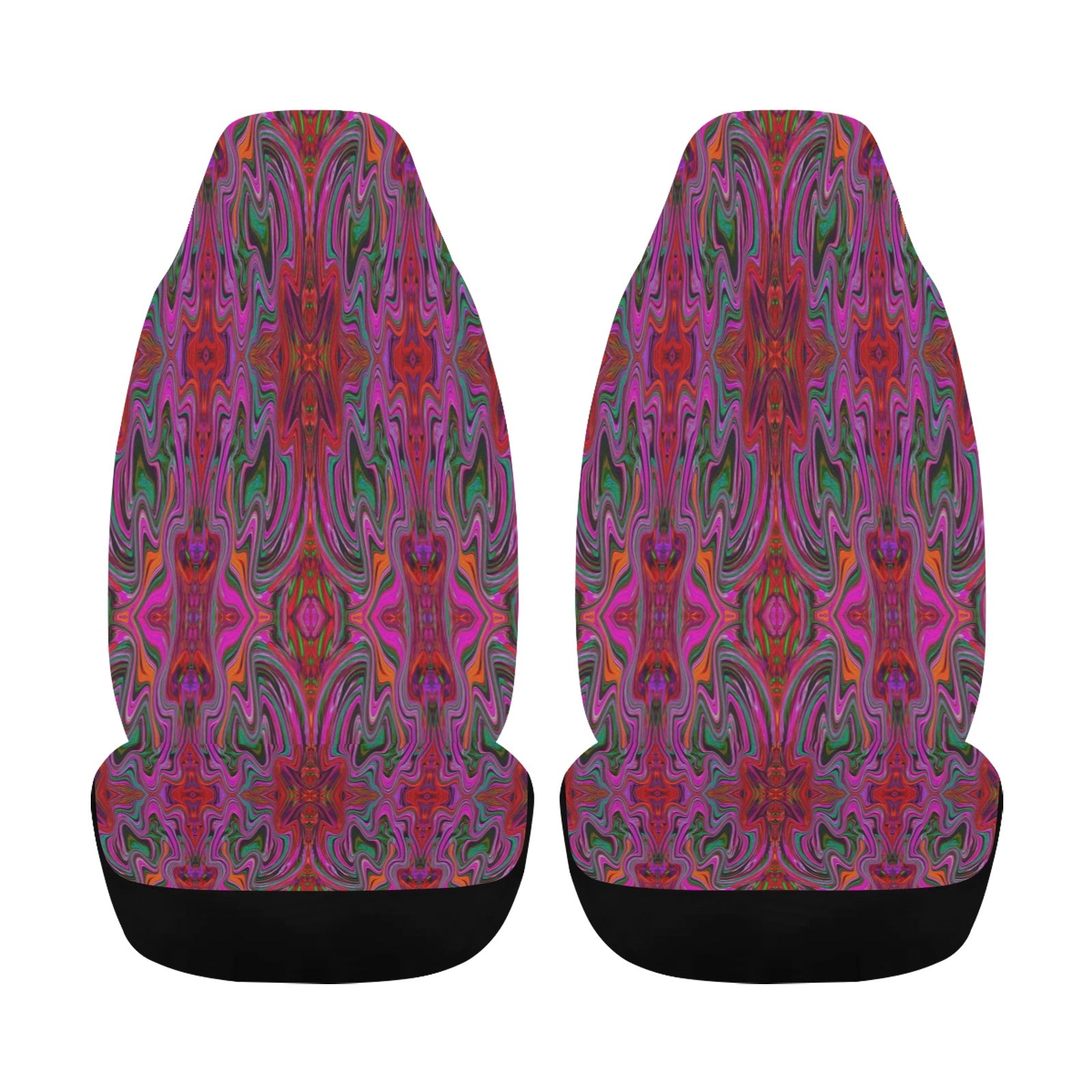 Car Seat Covers, Cool Trippy Magenta, Red and Green Wavy Pattern