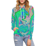 Hoodies for Women, Colorful Marbled Lime Green Abstract Retro Liquid Art