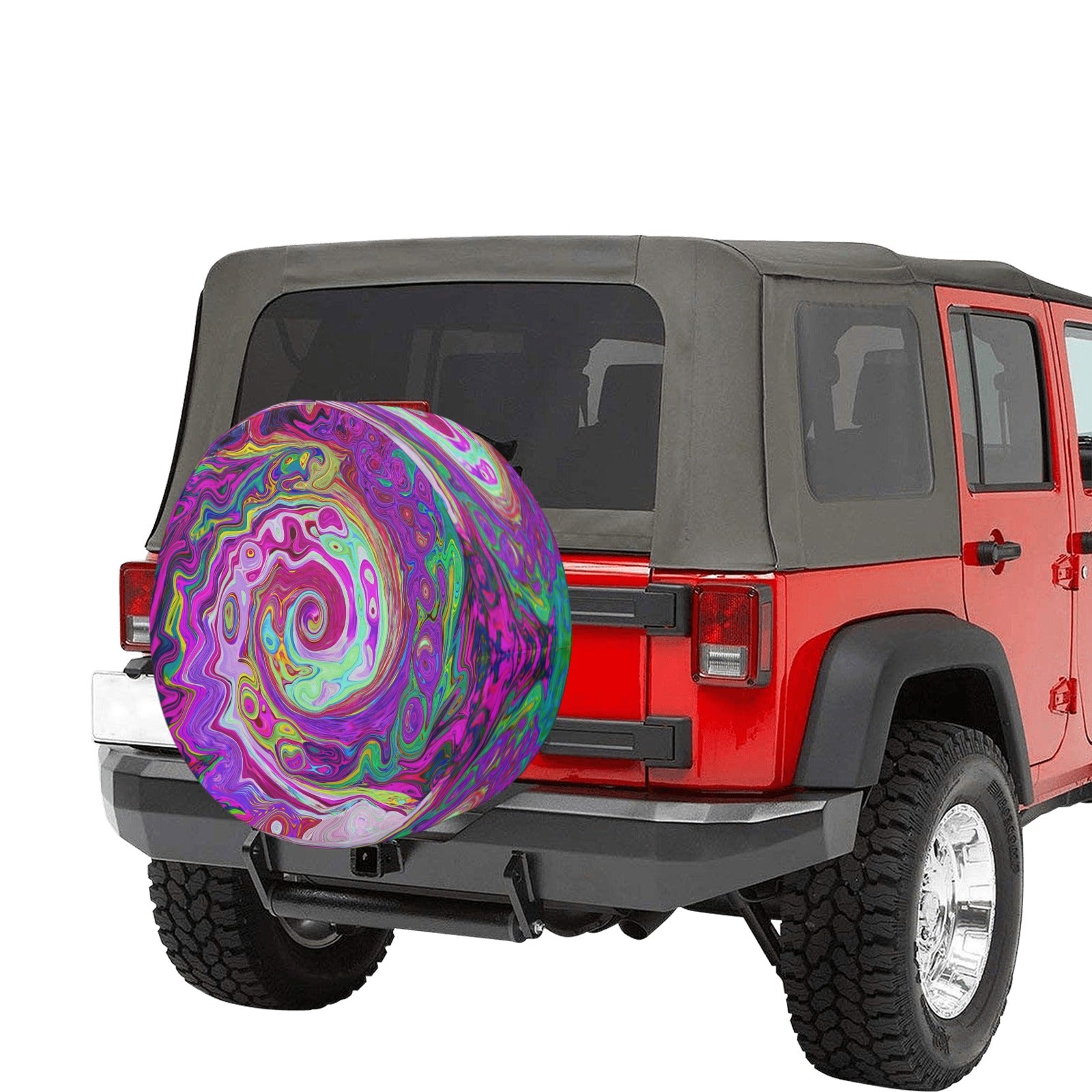 Spare Tire Covers, Groovy Abstract Retro Magenta Rainbow Swirl - Large
