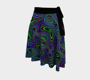 Wrap Skirts, Trippy Retro Royal Blue and Lime Green Abstract