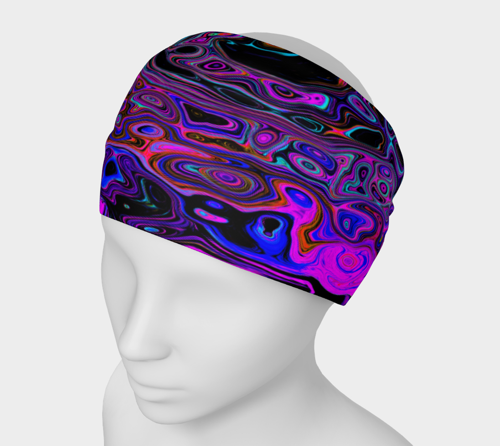 Wide Fabric Headbands, Trippy Black and Magenta Retro Liquid Swirl