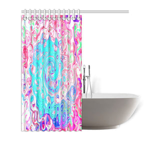 Shower Curtains, Groovy Aqua Blue and Pink Abstract Retro Swirl