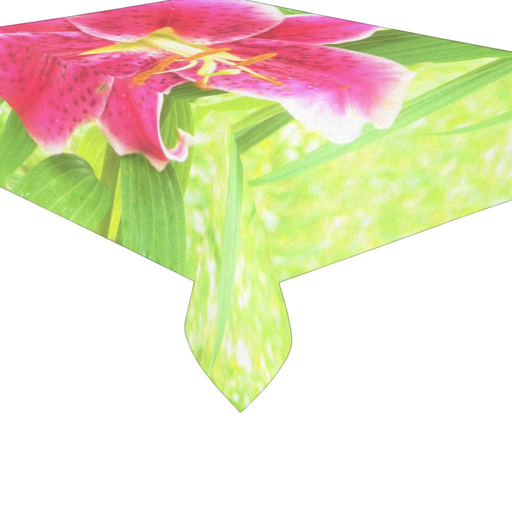 Tablecloths for Rectangle Tables, Pretty Deep Pink Stargazer Lily on Lime Green