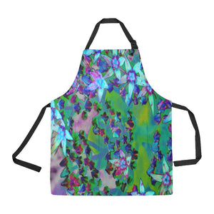 Apron with Pockets, Succulent Sedum Flowers in Aqua, Purple and Blue