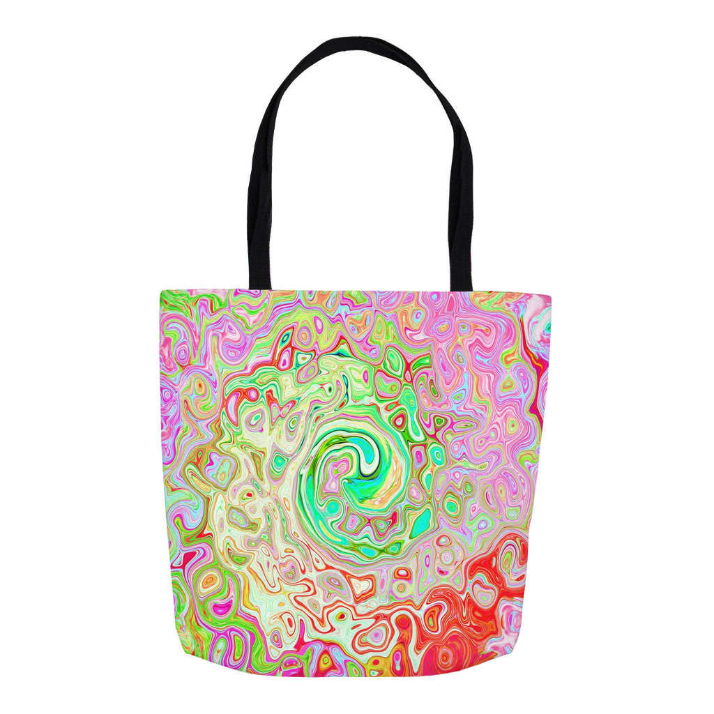 Tote Bags, Groovy Abstract Retro Pastel Green Liquid Swirl