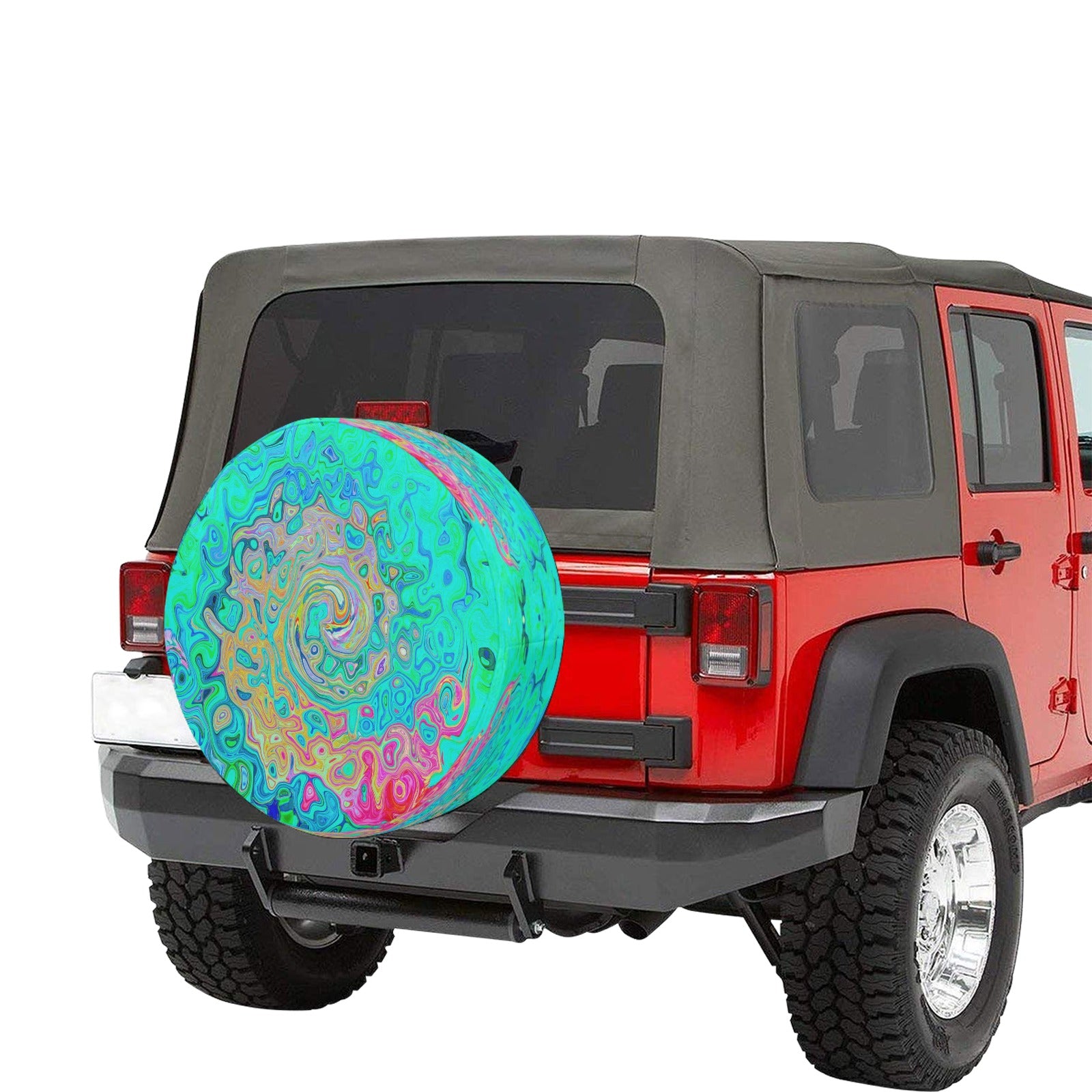 Spare Tire Covers - Small, Groovy Abstract Retro Rainbow Liquid Swirl