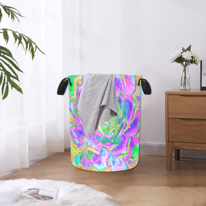 Fabric Laundry Basket with Handles, Rainbow Colors Fiesta Succulent Sedum Rosette