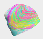Beanie Hat, Groovy Abstract Pink and Blue Liquid Swirl