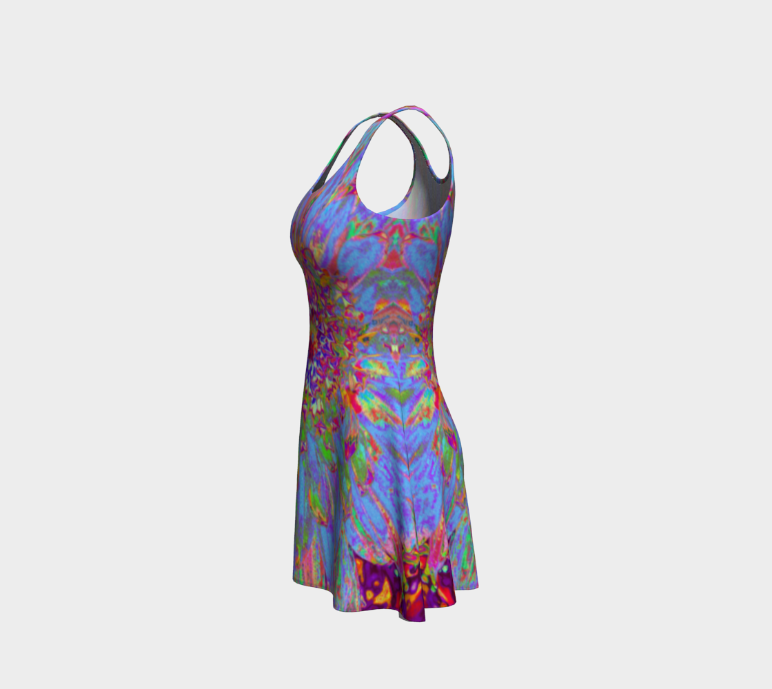 Fit and Flare Dresses, Psychedelic Groovy Blue Abstract Dahlia Flower
