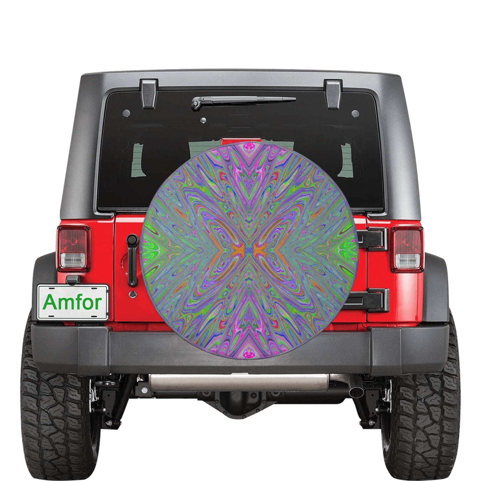 Spare Tire Covers, Abstract Trippy Purple, Orange and Lime Green Butterfly - Large