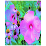 Posters for Girls Room, Pink Hibiscus and Coneflowers in the Garden