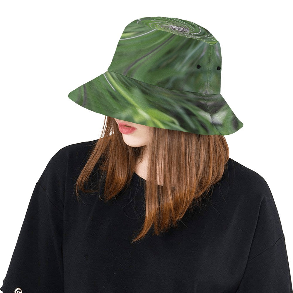 Bucket Hats - Cool Abstract Retro Chartreuse Green Floral Swirl