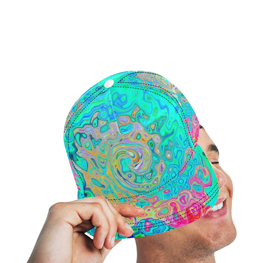Snapback Hats, Groovy Abstract Retro Rainbow Liquid Swirl