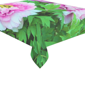 Tablecloths for Rectangle Tables, Elegant Pink Tree Peony Flowers with Yellow Centers