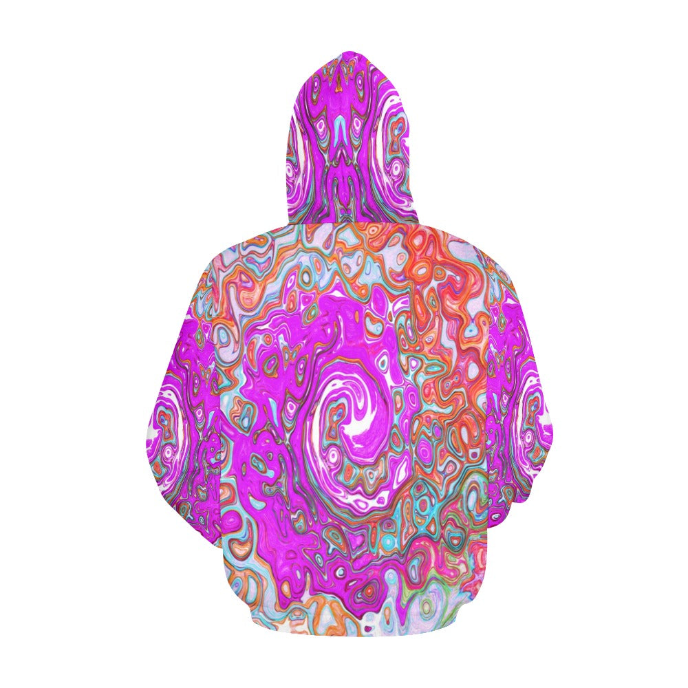 Hoodies for Women, Purple and Orange Groovy Abstract Retro Liquid Swirl