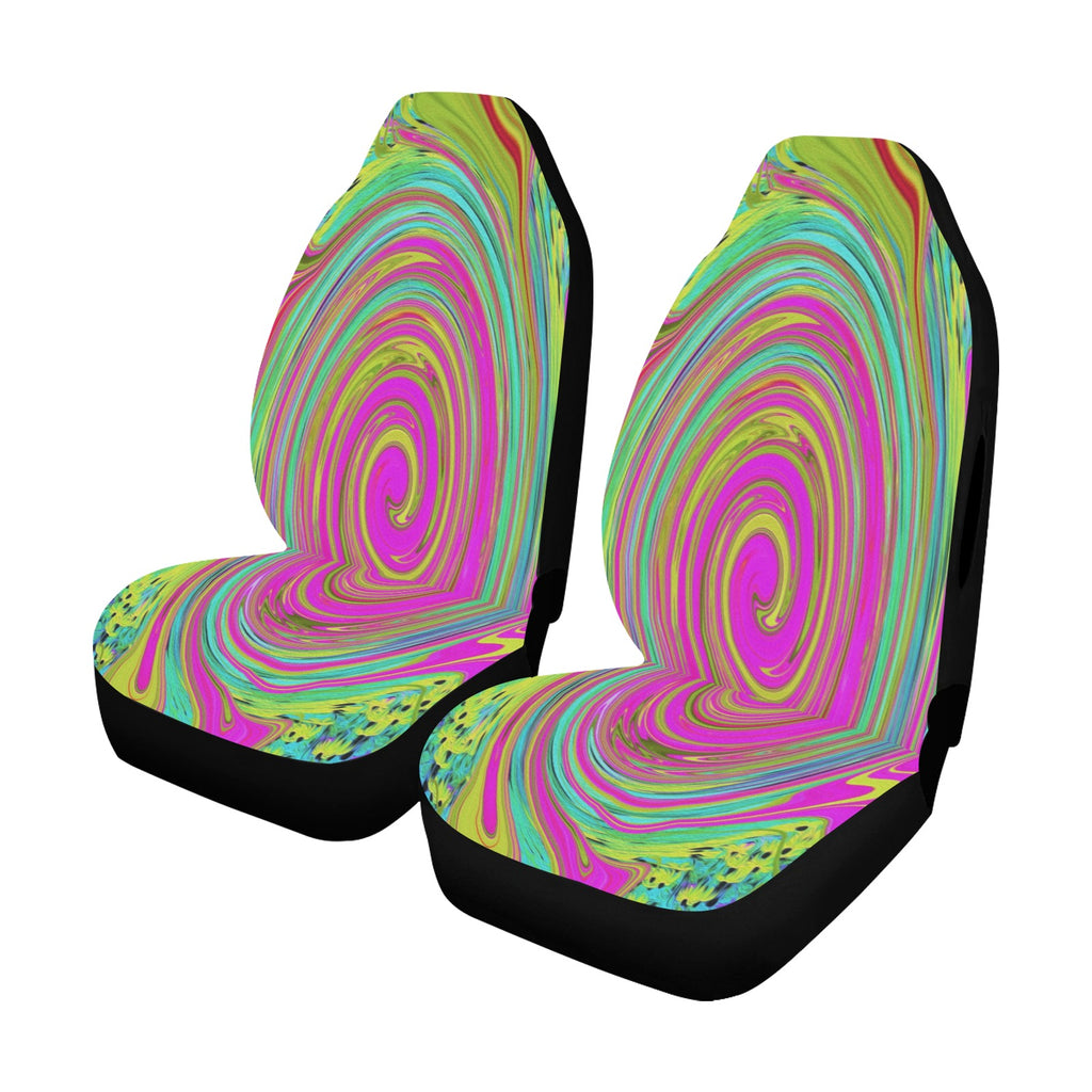 Car Seat Covers, Groovy Abstract Pink and Turquoise Swirl with Flowers
