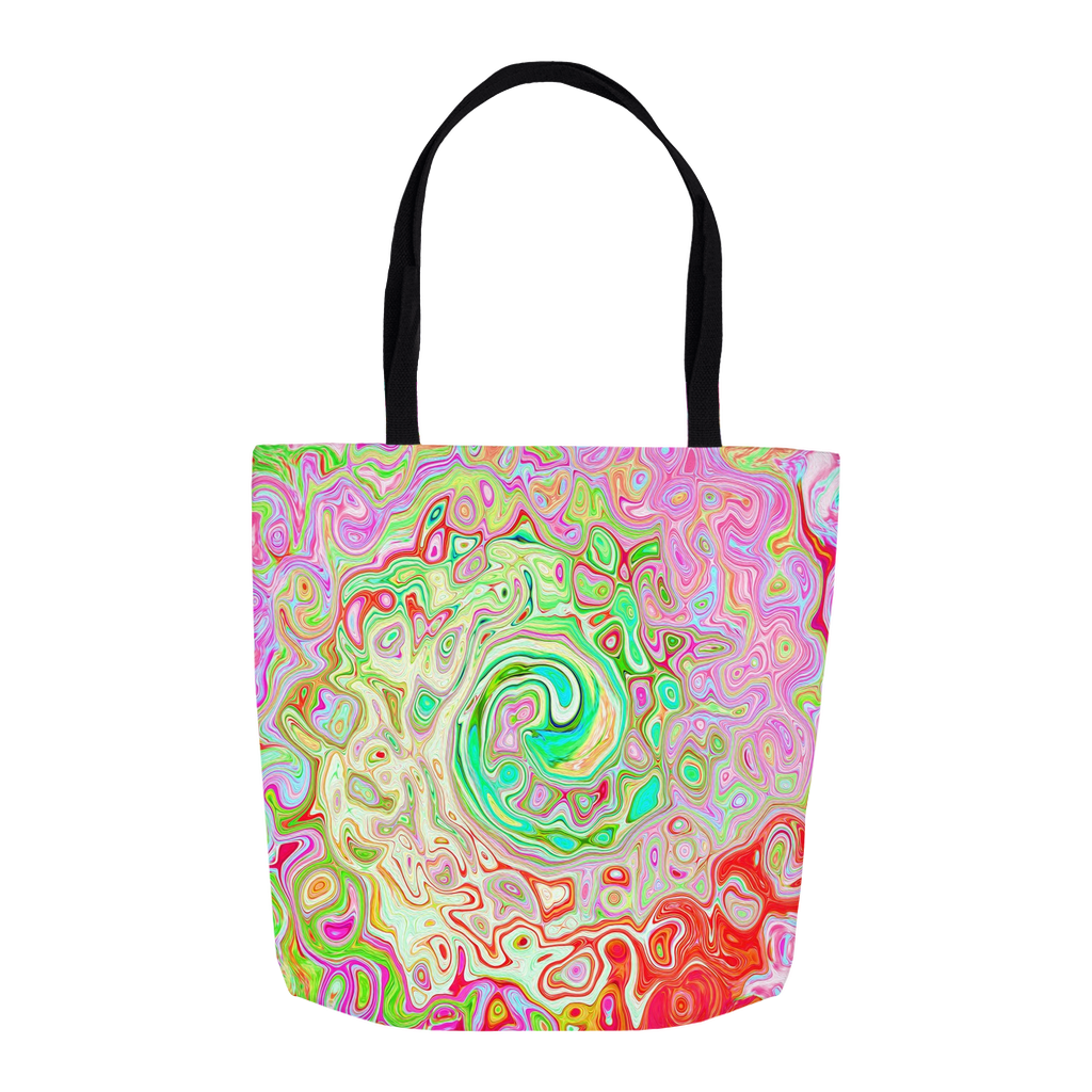 Tote Bags, Groovy Abstract Retro Pastel Green Liquid Swirl