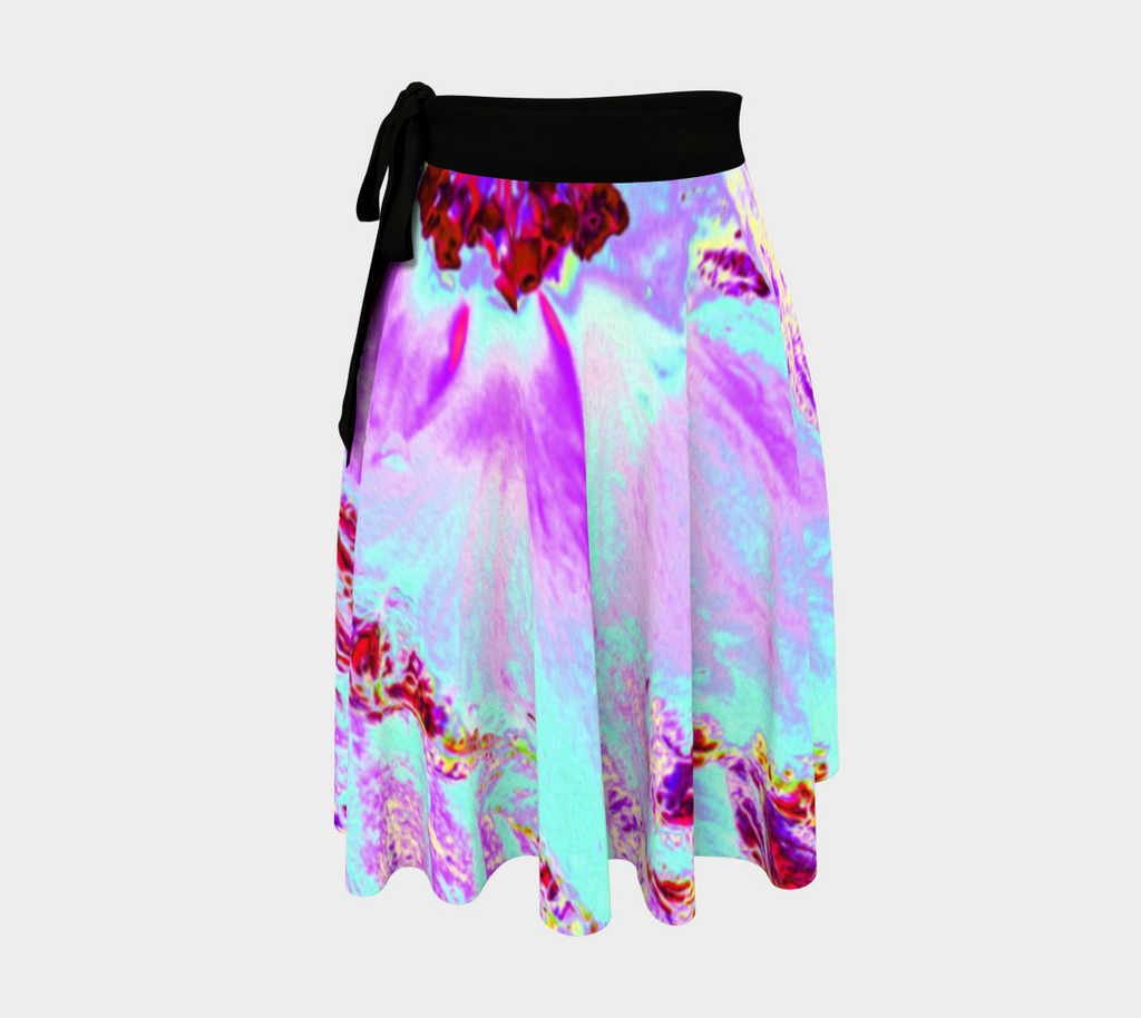 Artsy Wrap Skirt, Abstract Tropical Aqua and Purple Hibiscus Flower
