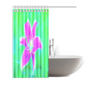 Shower Curtains, Hot Pink Stargazer Lily on Turquoise and Green - 72 x 72