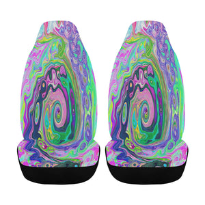 Car Seat Covers, Groovy Abstract Aqua and Navy Lava Swirl