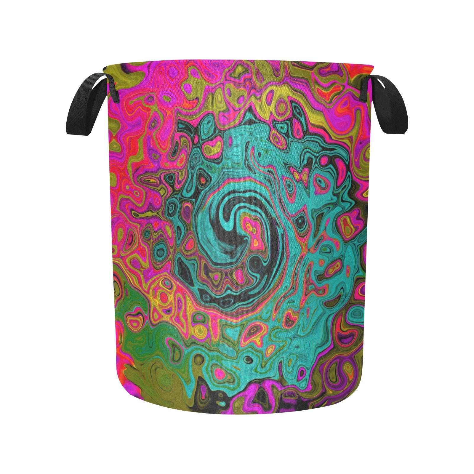Fabric Laundry Basket with Handles, Trippy Turquoise Abstract Retro Liquid Swirl