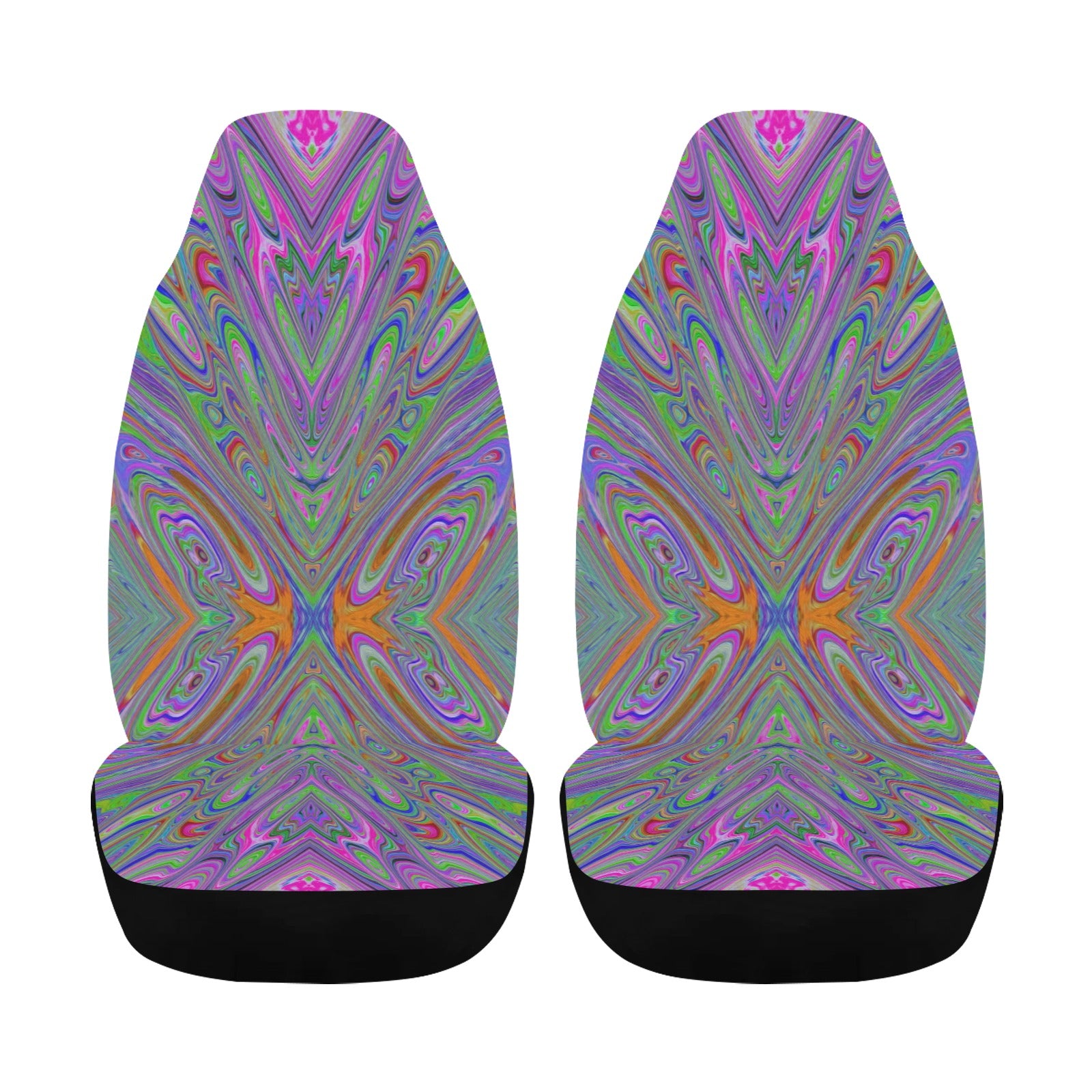 Car Seat Covers, Abstract Trippy Purple, Orange and Lime Green Butterfly