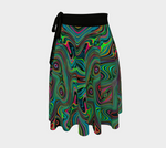 Wrap Skirts, Trippy Retro Black and Lime Green Abstract Pattern
