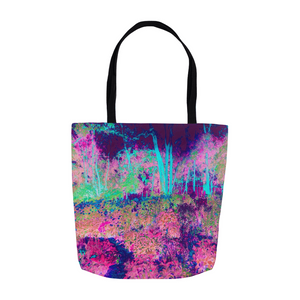 Tote Bags, Impressionistic Purple and Hot Pink Garden Landscape