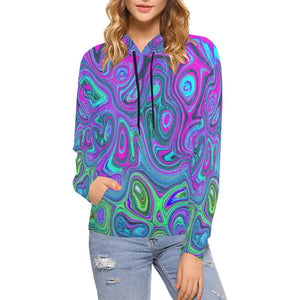 Hoodies for Women, Marbled Magenta and Lime Green Groovy Abstract Art